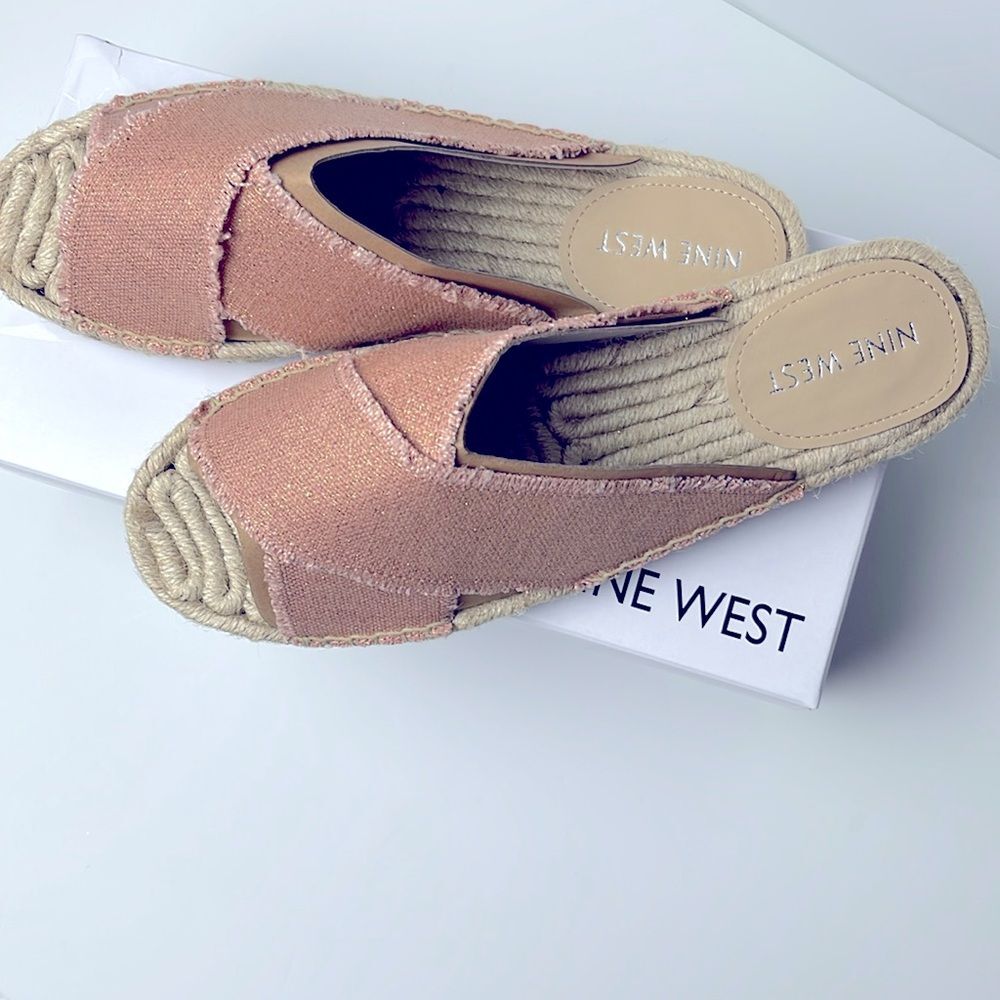 Nine West Hamden Espadrille Sandals | Blush | Size 10 | Shimmer Slide-On